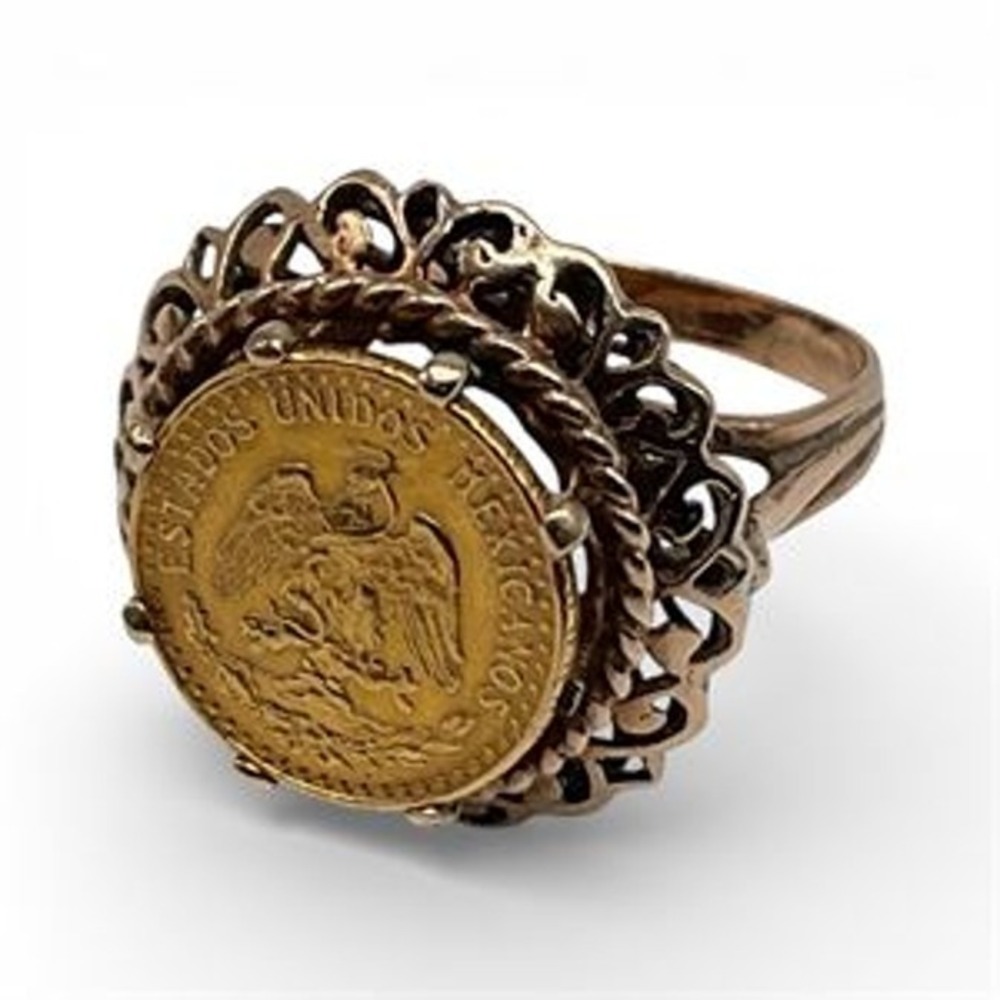 Mid-Century 1945 Dos Pesos Gold Coin Ring w/14K Gold Setting | Size 6 | 5.1g